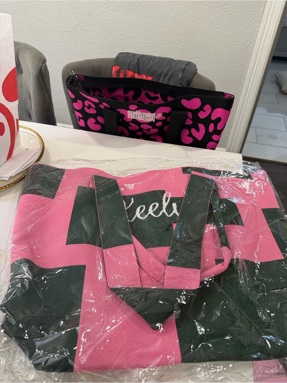 Pink and Black Tote Bag - Bold Colorblock Design